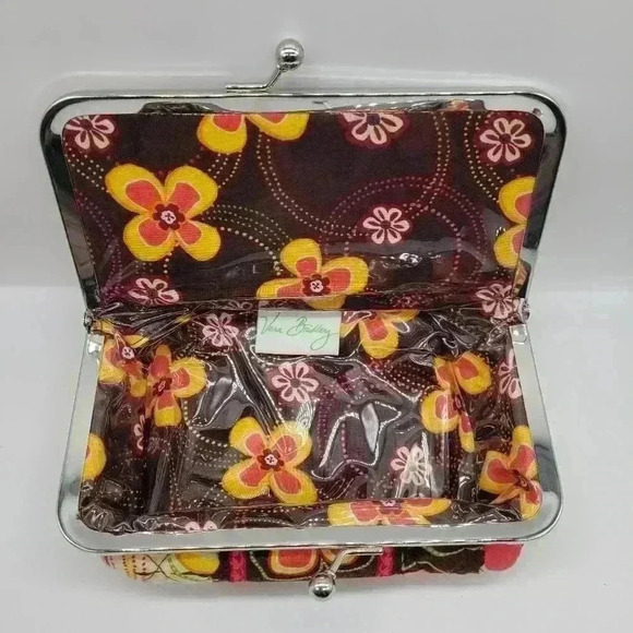 VERA BRADLEY CLUTCH PURSE KISS LOCK CLOSURE BROWN PRINTED - Picture 5 of 11
